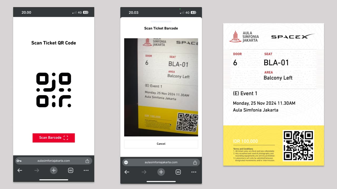 Frontline interface for scanning QR codes for attendee entry.