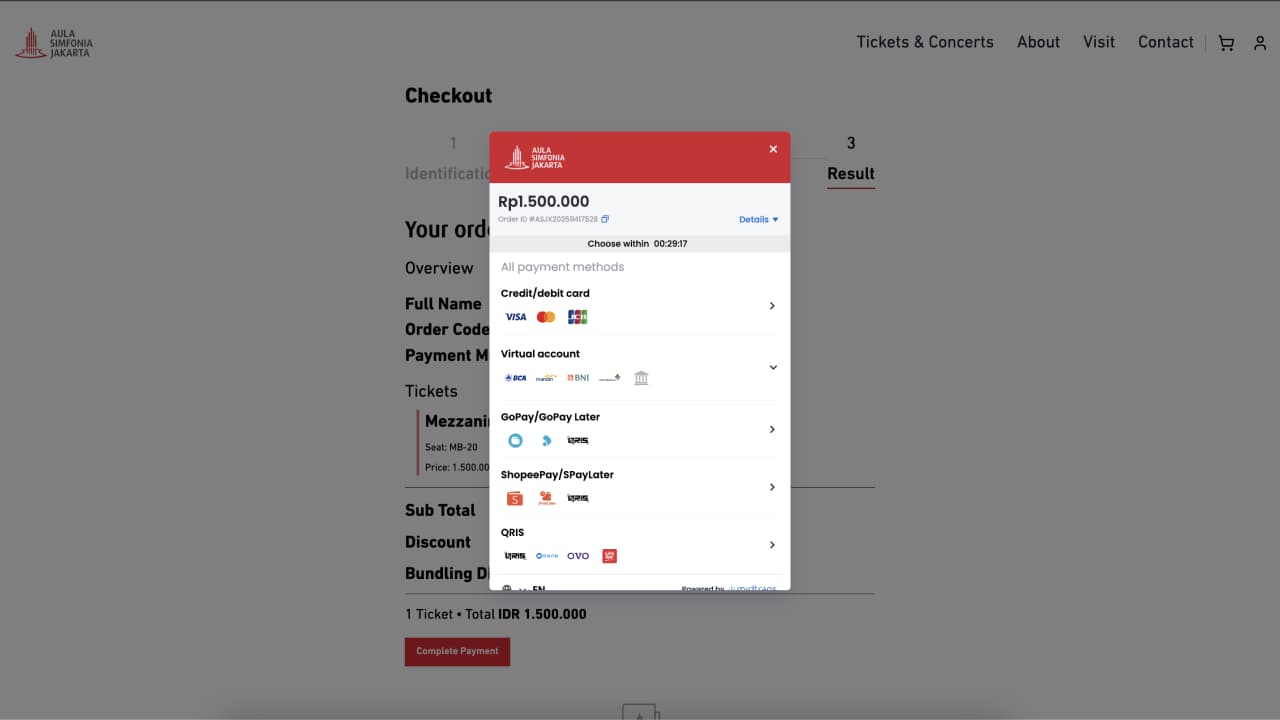 Payment integration with Midtrans gateway for seamless transactions.