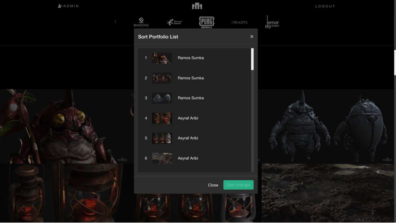 Admin can sort portfolio through a custom modal